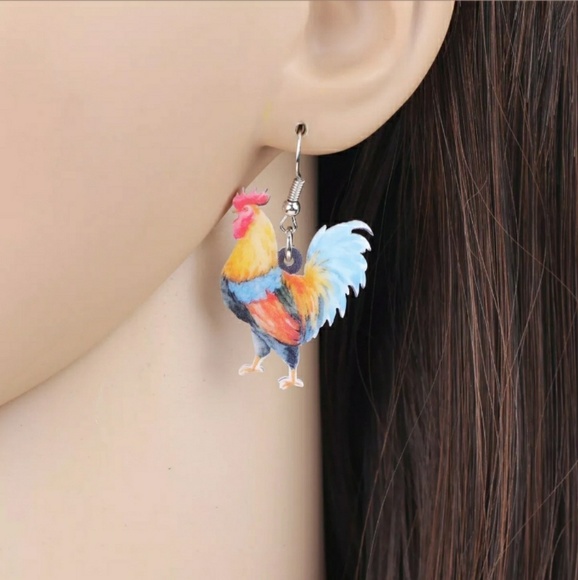 New Double Sided Acrylic Rooster Chicken Earrings - Picture 3 of 8